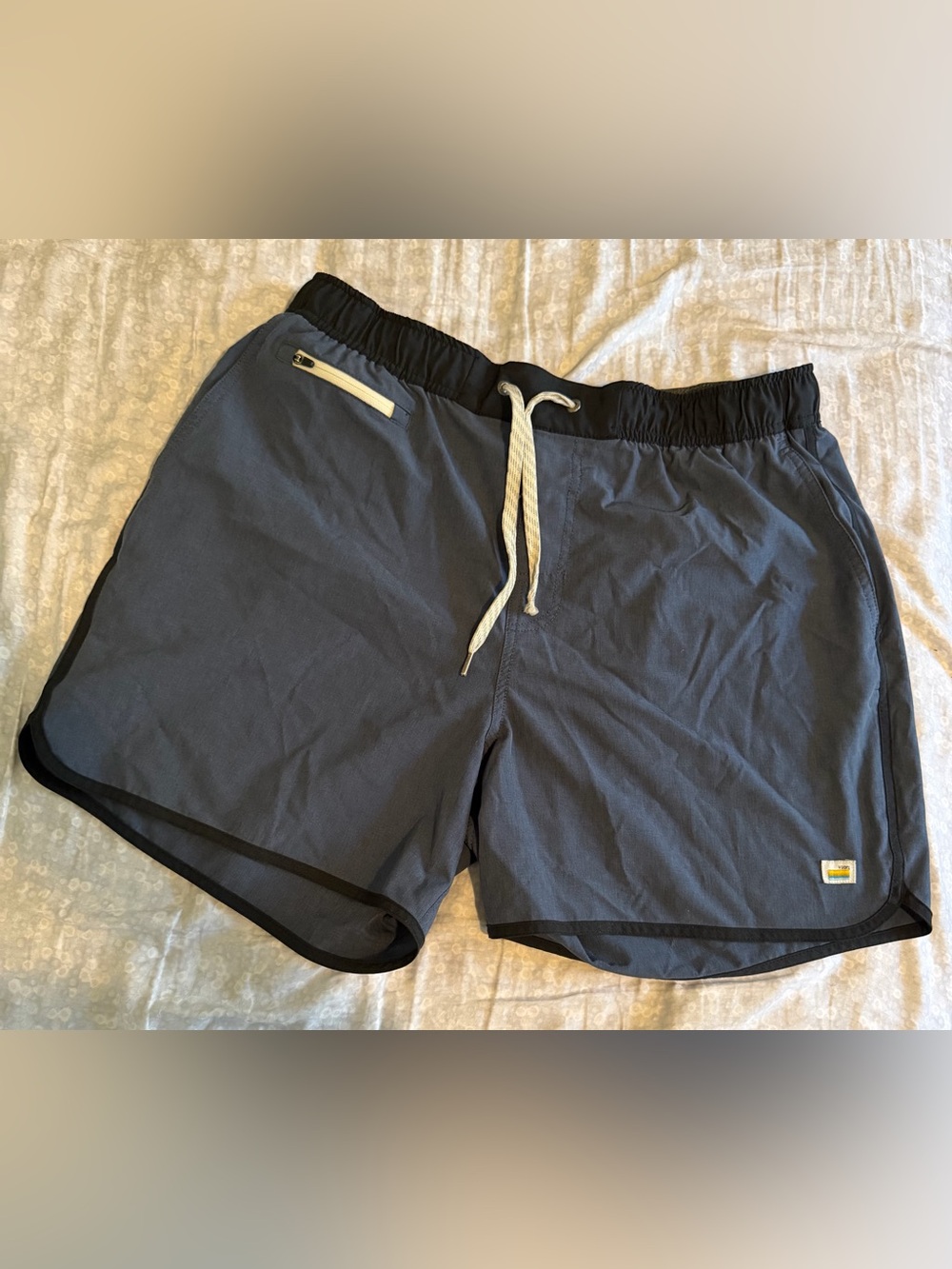 Vuori Men's Athletic Shorts in Slate Blue with Black Waistband